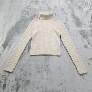 Happily Grey Sweater Womens Size M Oatmeal Beige Turtleneck Alpaca Blend Stretch